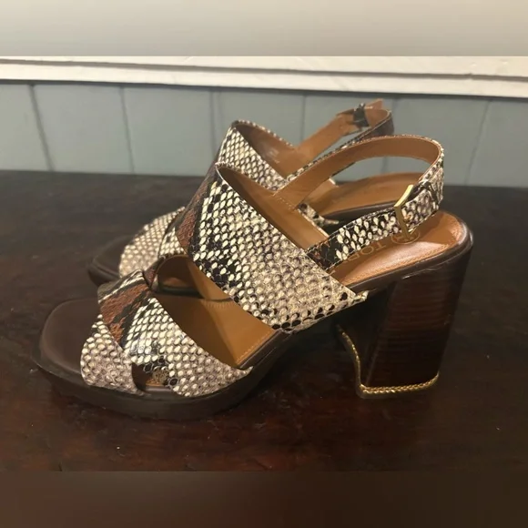 TORY BURCH RUBY SLINGBACK PUMP SANDAL ASPEN PRINTED SNAKE LEATHER - Picture 3 of 6